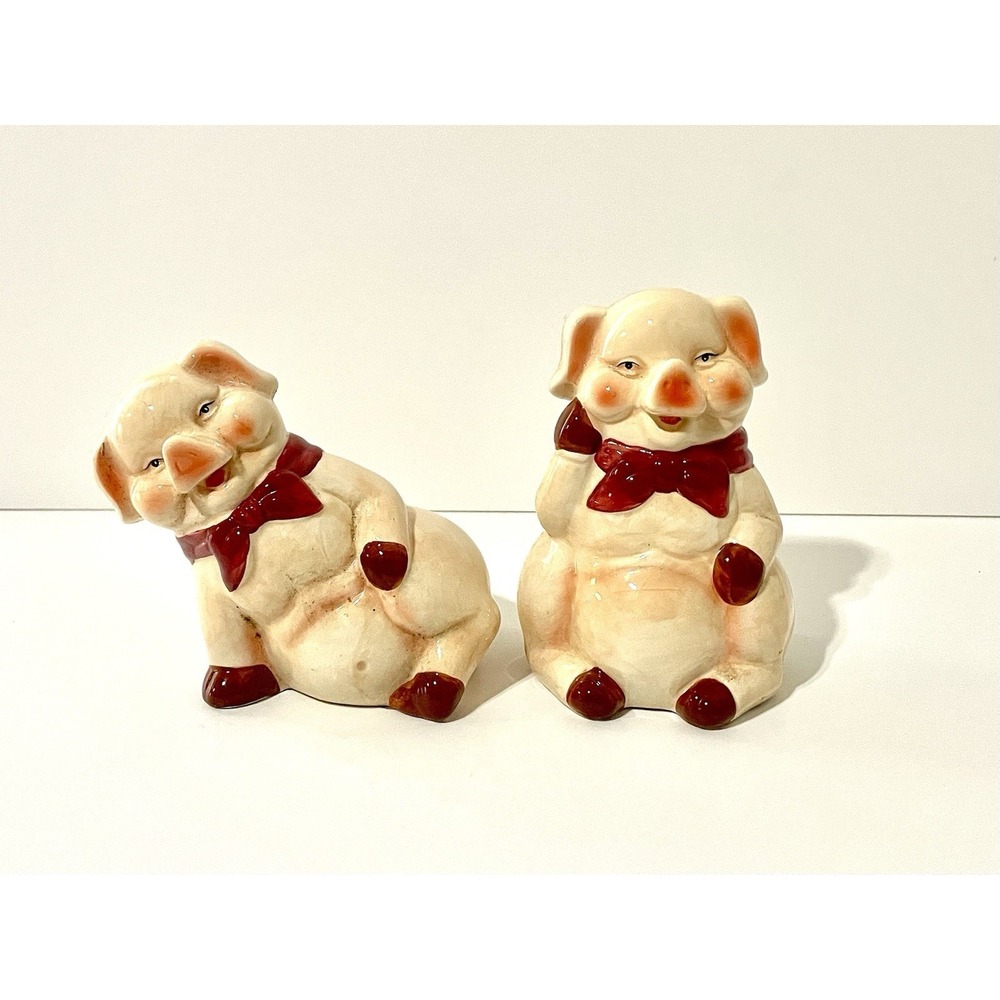 Vintage Set of Pig Piggy Banks Smiley Pig Hand Painted